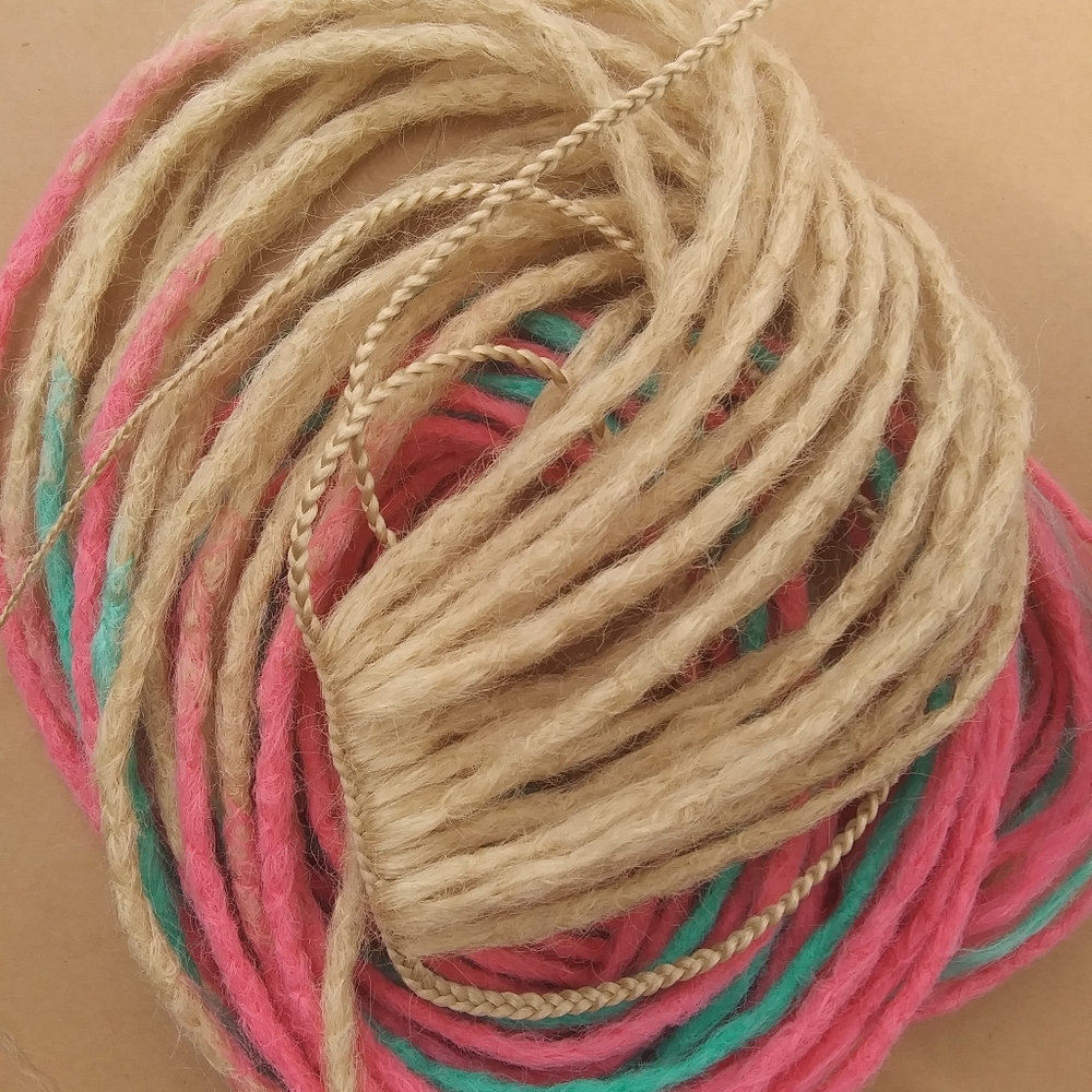 Handmade blonde pink blue ombre tie on dreadlocks